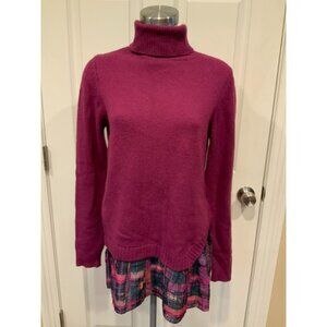 Nanette Lepore Purple Wool Turtleneck Sweater W/ Geometric Blouse Hem, Size S